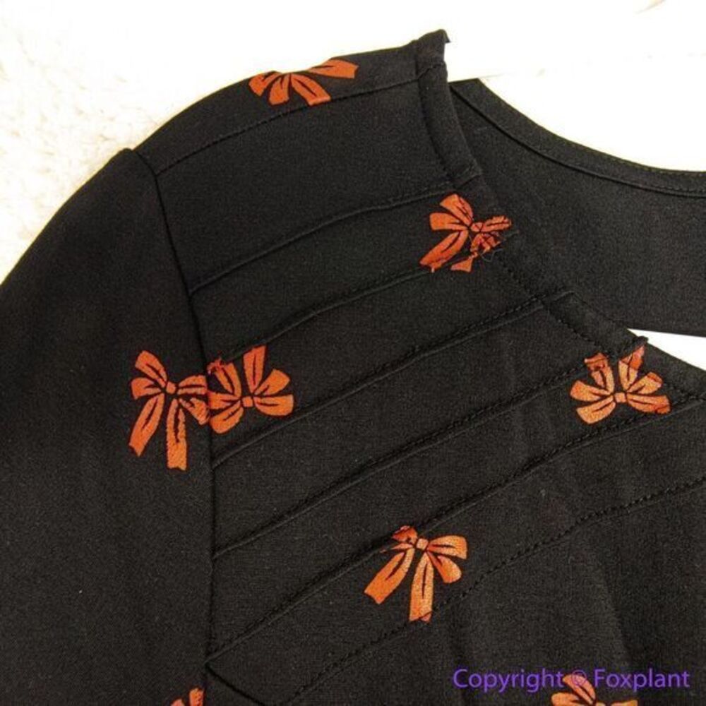 Unique Vintage Black & Red Bows Print Stephanie Fit & Flare Dress, 3X - Picture 6 of 16